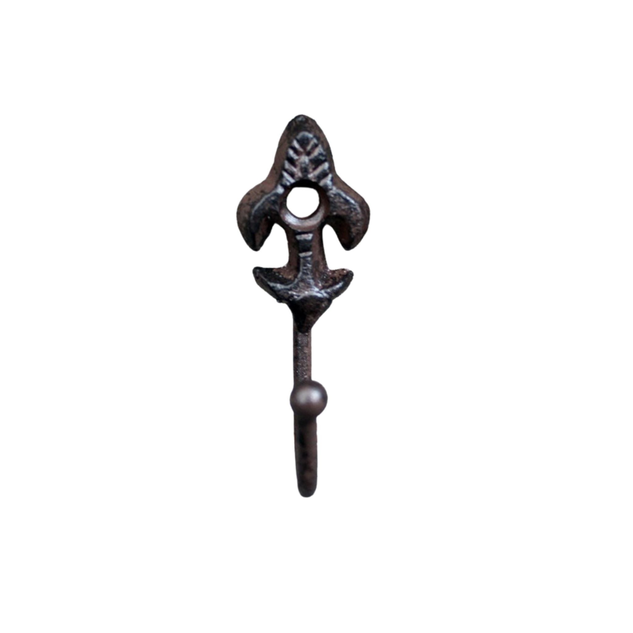Mini-Wandhaken „Französische Lilie“ – Gusseisen, antikbraun