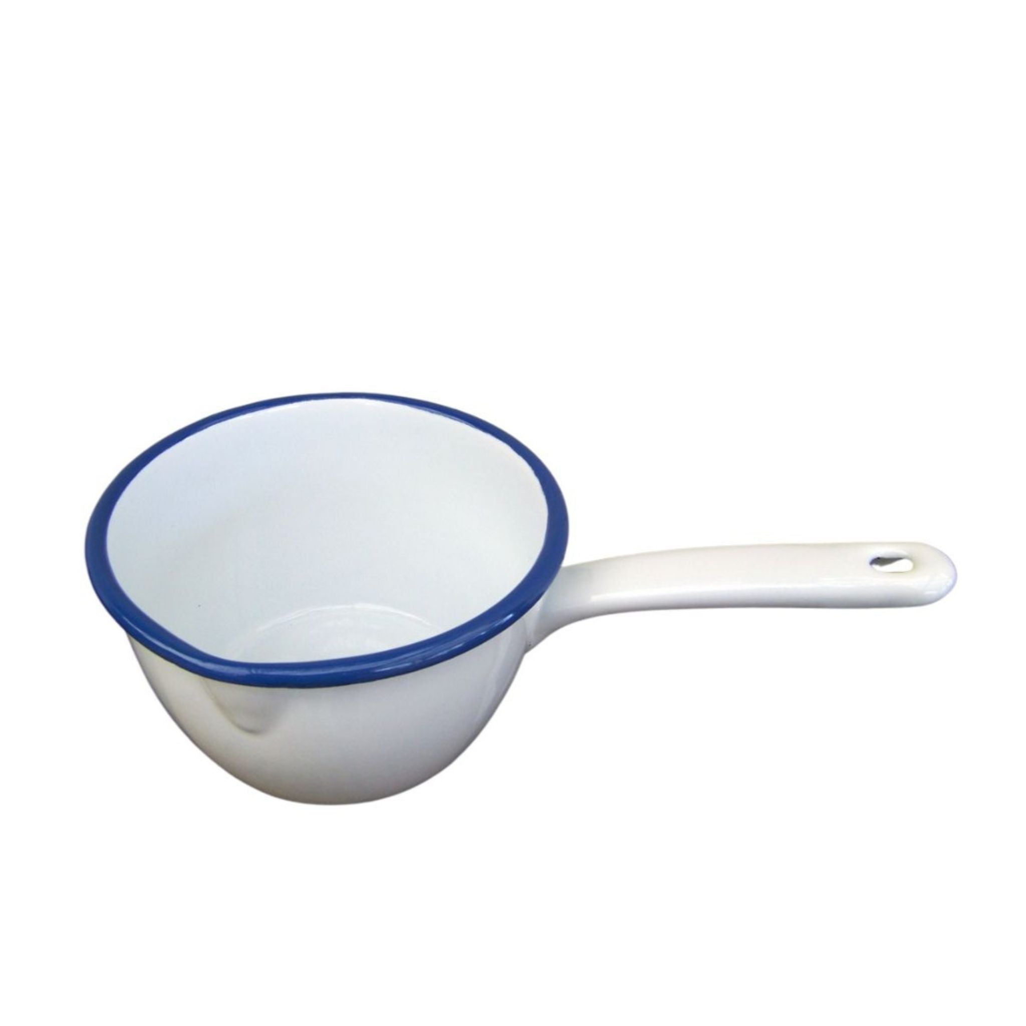 Emaille Stieltopf Weiß Blau im Landhausstil 0,9L
