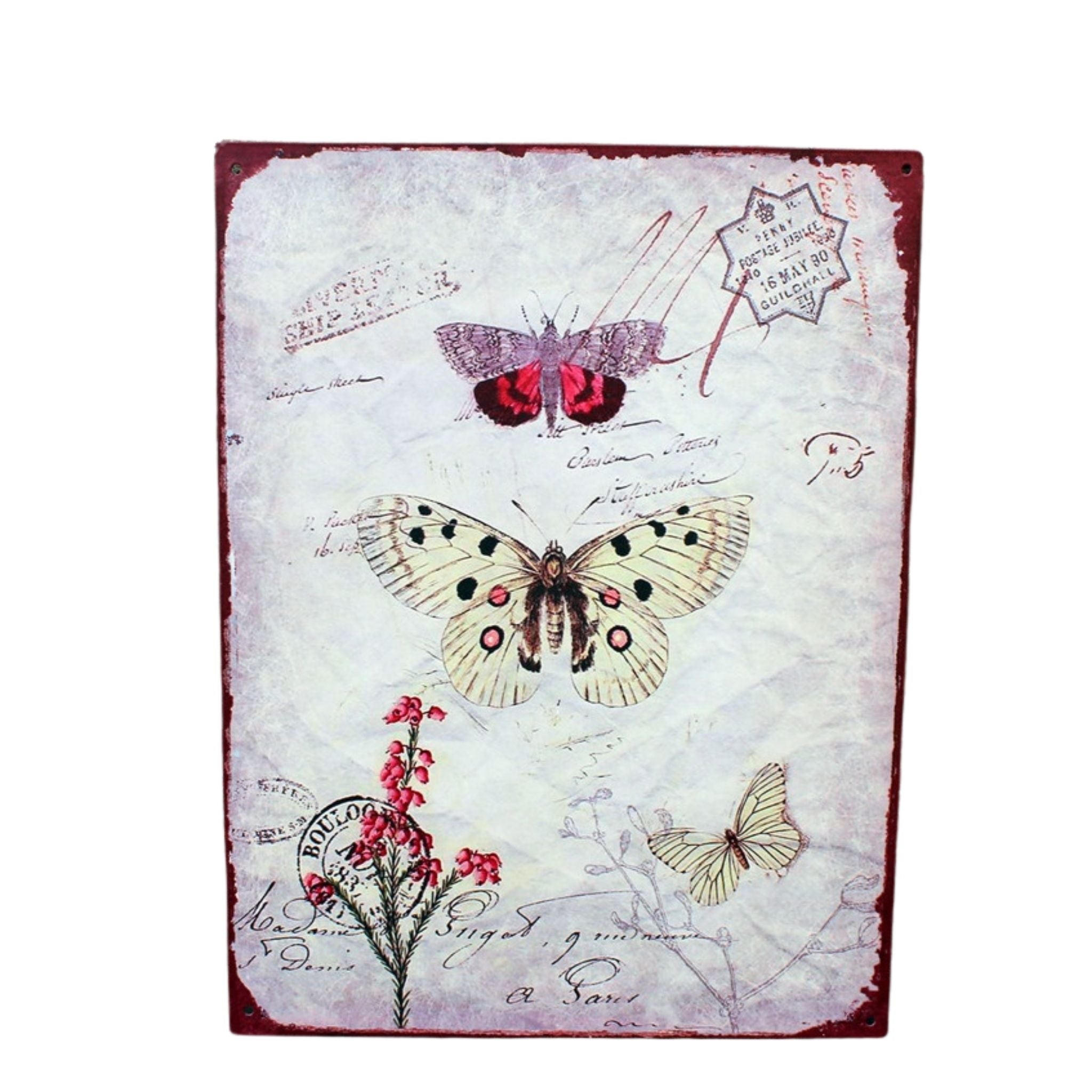 Shabby Blechschild Schmetterlinge Wanddeko 33x25cm