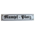 Emaille Schild Mampf-Platz Weiß Schwarz 40x8cm