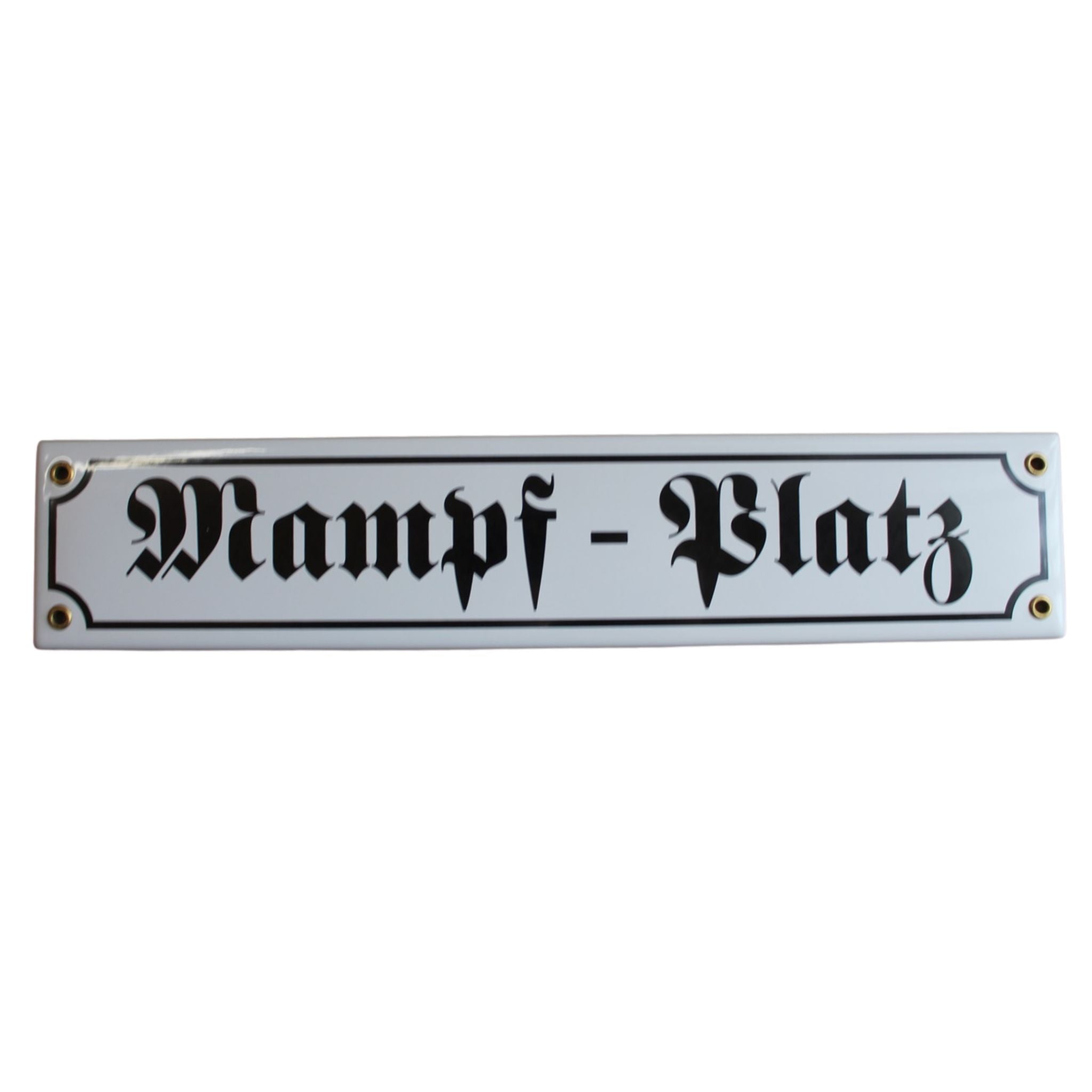 Emaille Schild Mampf-Platz Weiß Schwarz 40x8cm