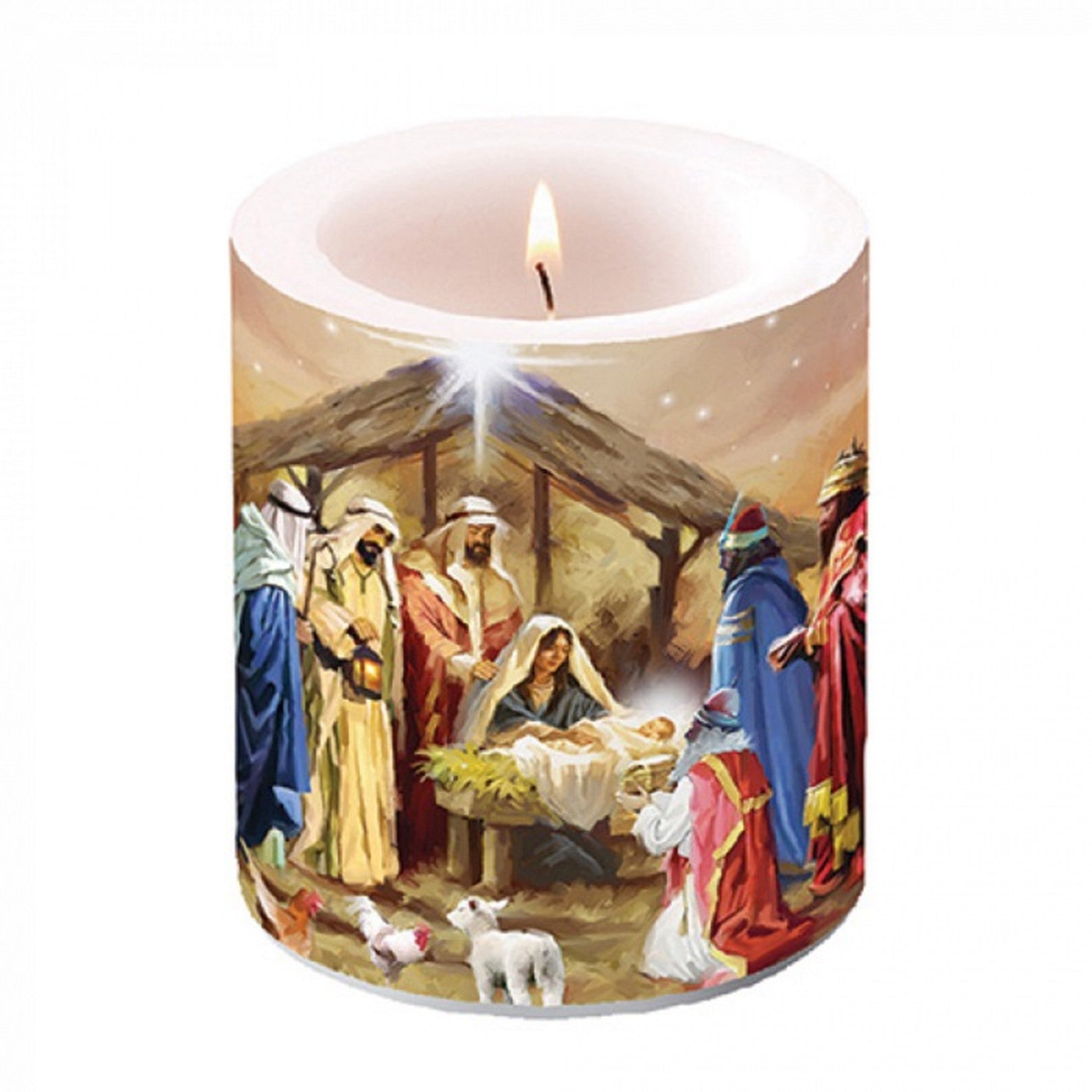 Kerze groß Krippe Weihnachten Hirten heilige Familie