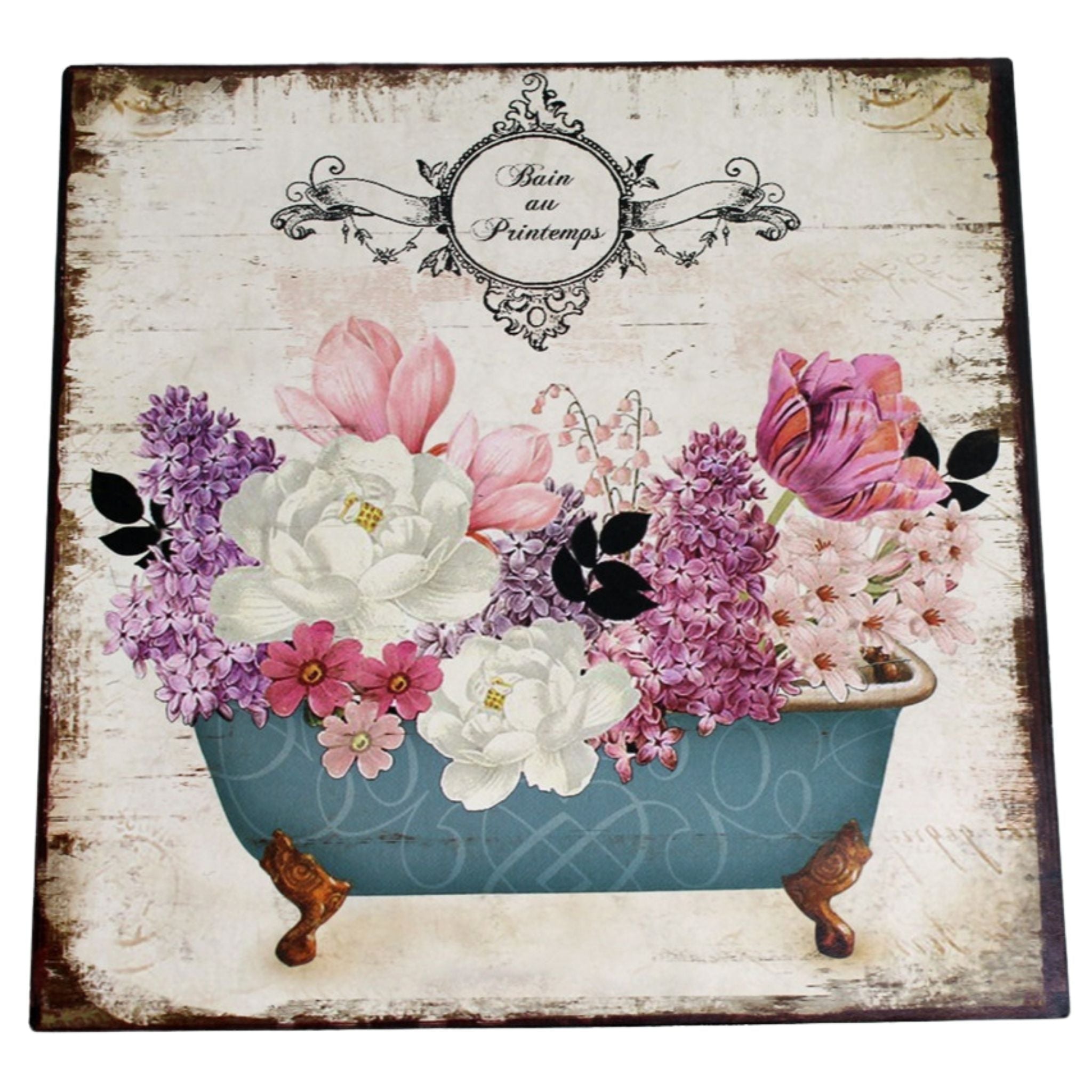 Shabby Blechschild Blumen Bad Dekoschild