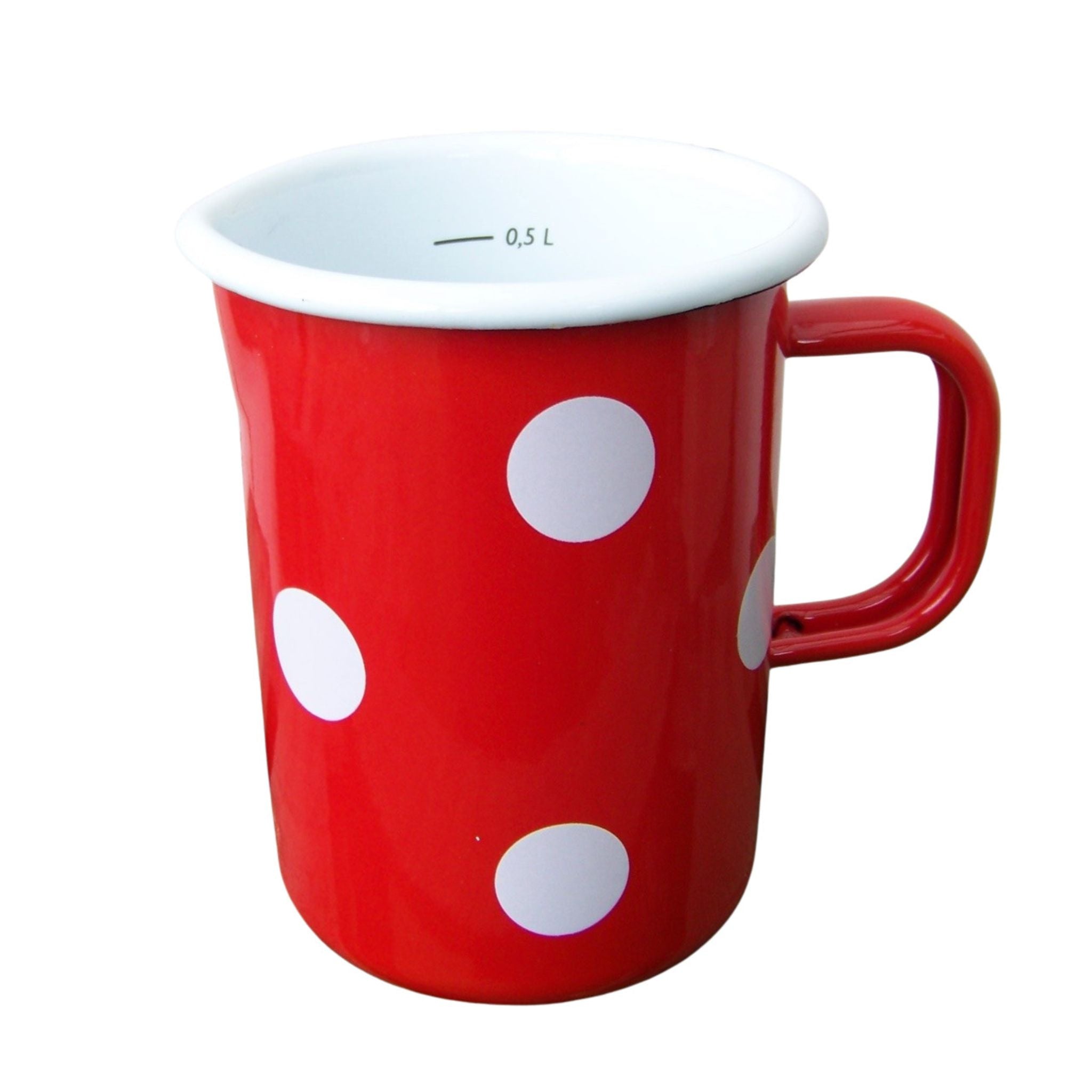 Emaille Messbecher Rot Weiß gepunktet Retro 0,5L