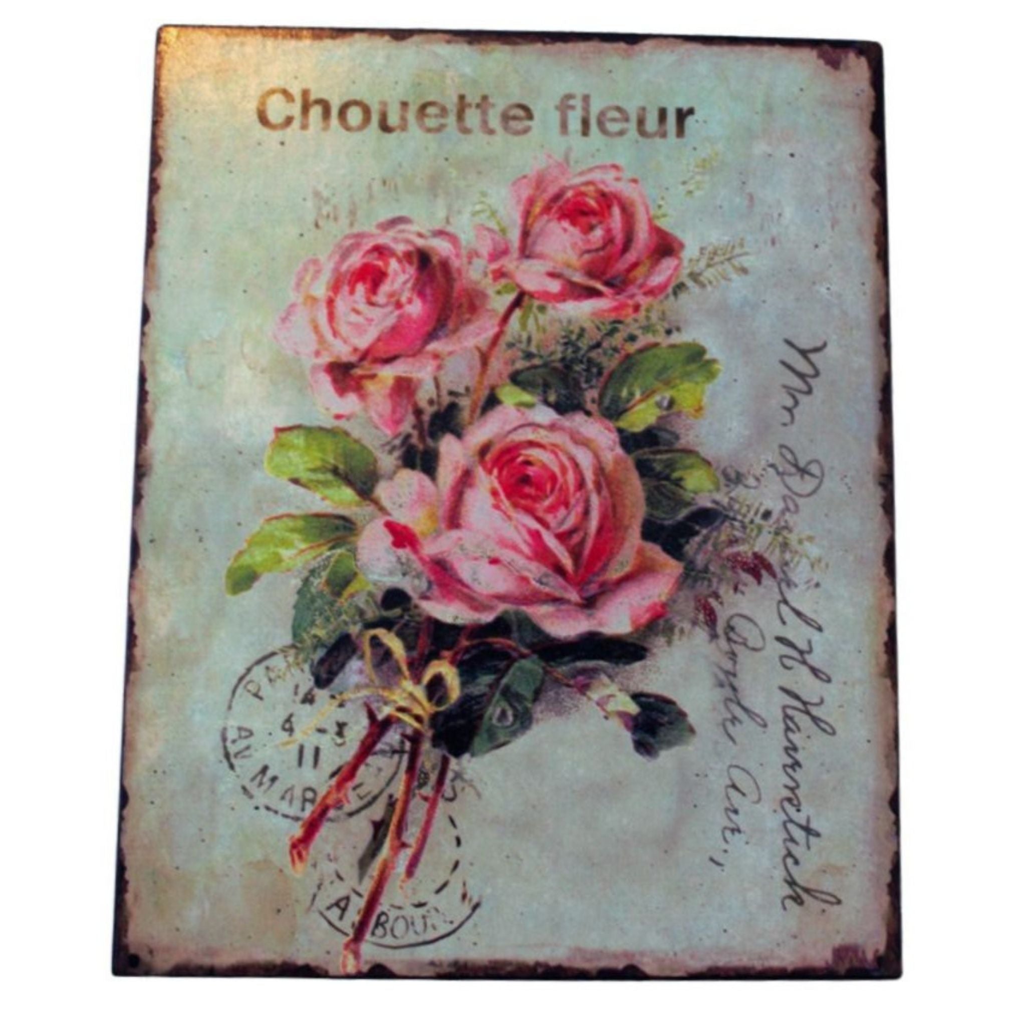 Blechschild Rosen Shabby Vintage Postkartenstil Nostalgie