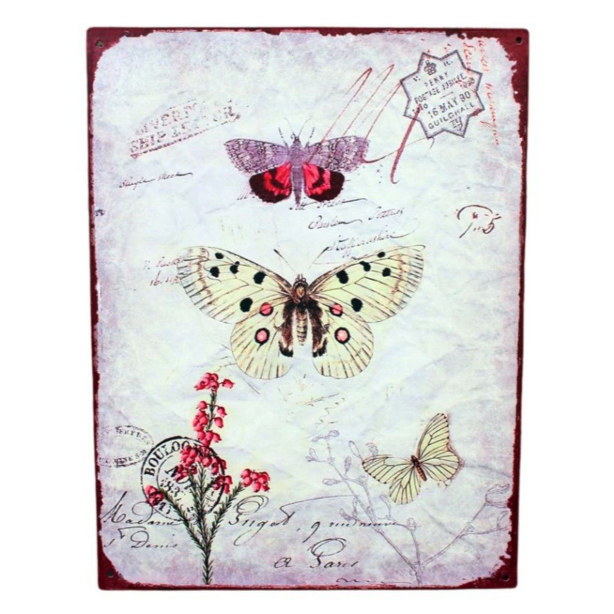 Shabby Blechschild Schmetterlinge Wanddeko 33x25cm