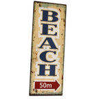 Metallschild Beach Strand 50m Dekoschild Nostalgie Antikstil Wanddeko