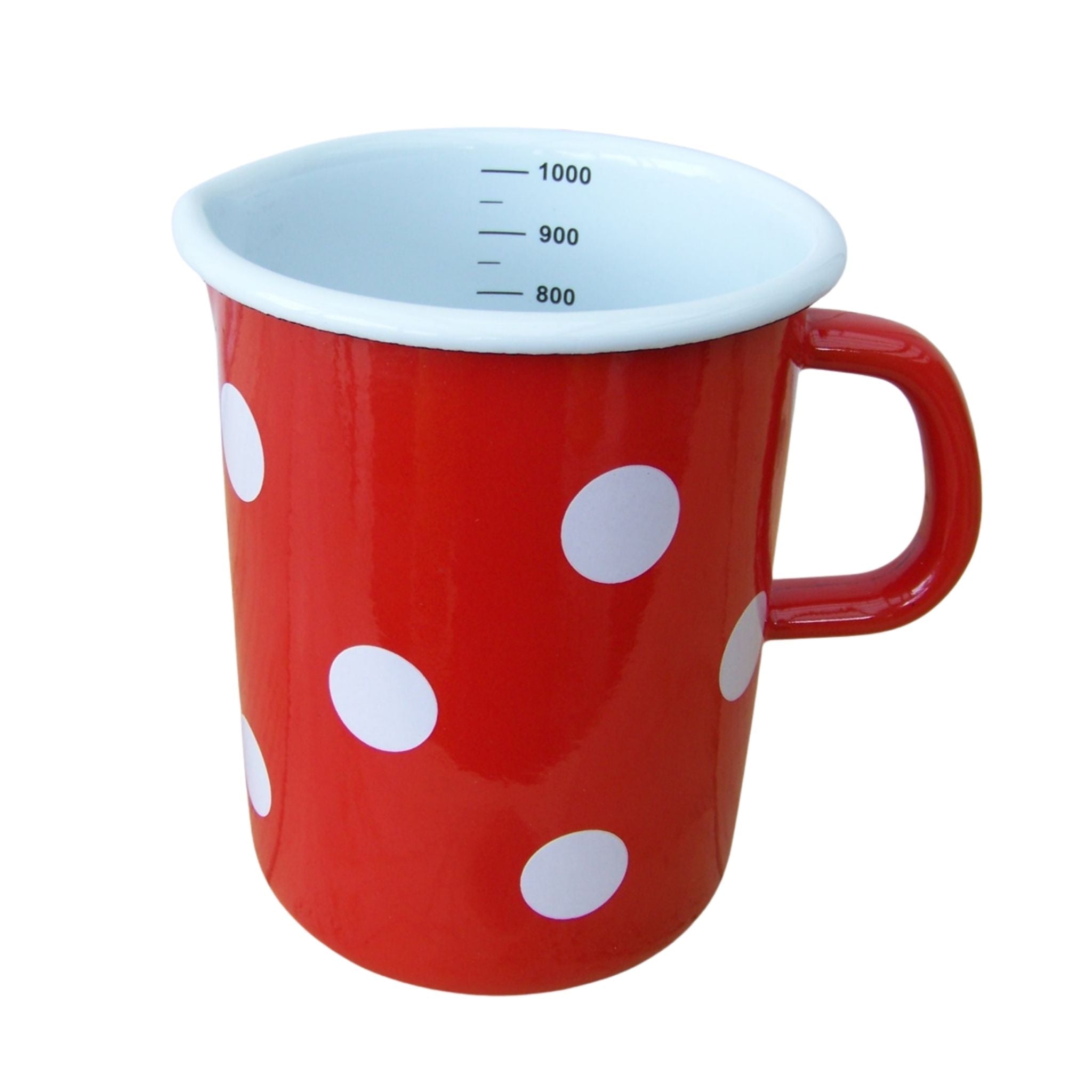 Emaille Messbecher Retro Rot Weiß gepunktet 1L