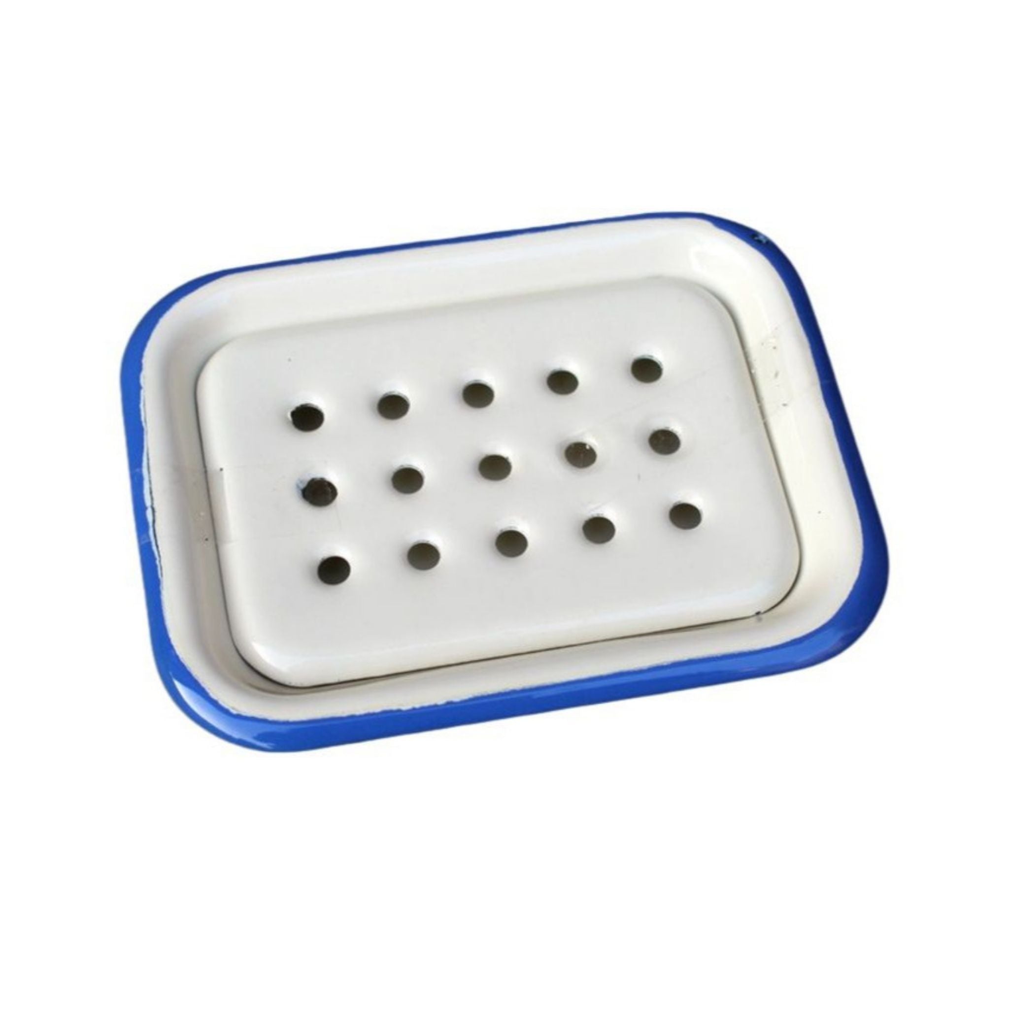 Emaille Seifenschale Creme Blau im Nostalgie-Stil 2-tlg.