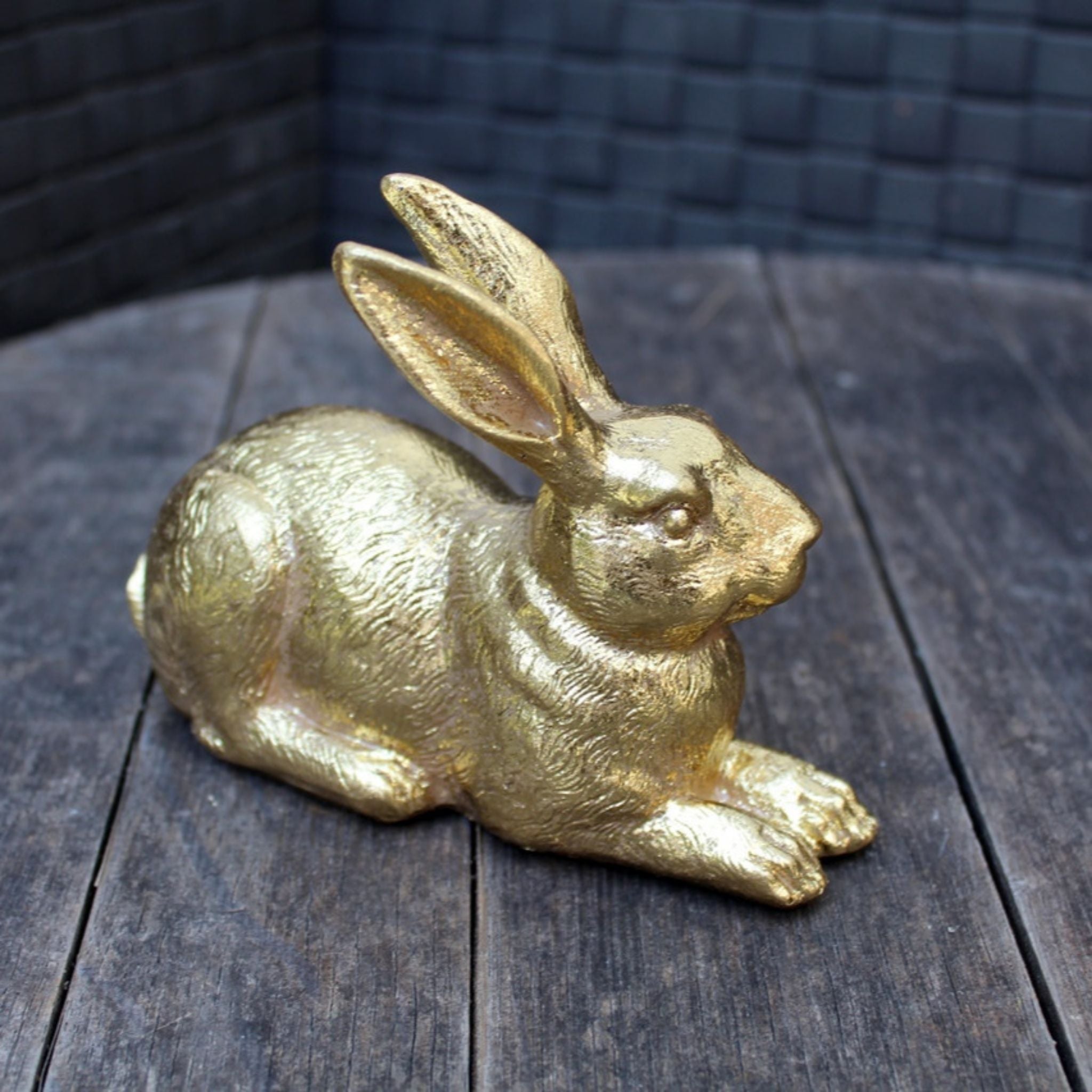 Dekofigur Hase liegend Gold-Optik Antik-Stil 14 cm