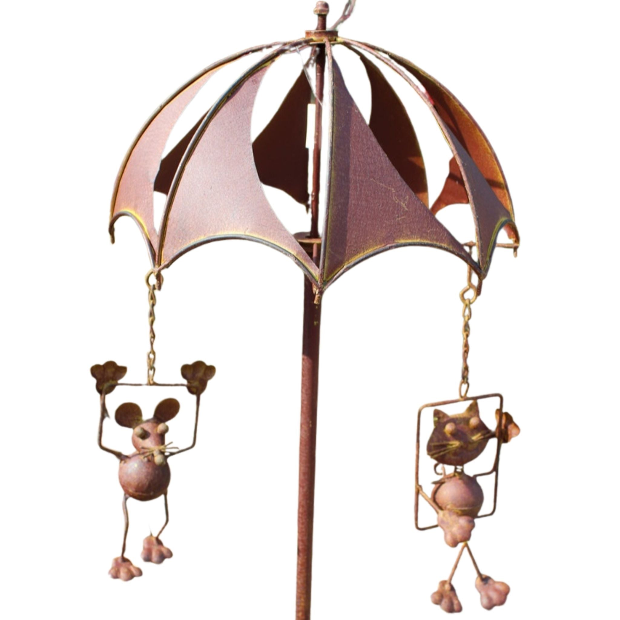 Rost Windspiel Katz' und Maus Gartendeko Gartenstecker