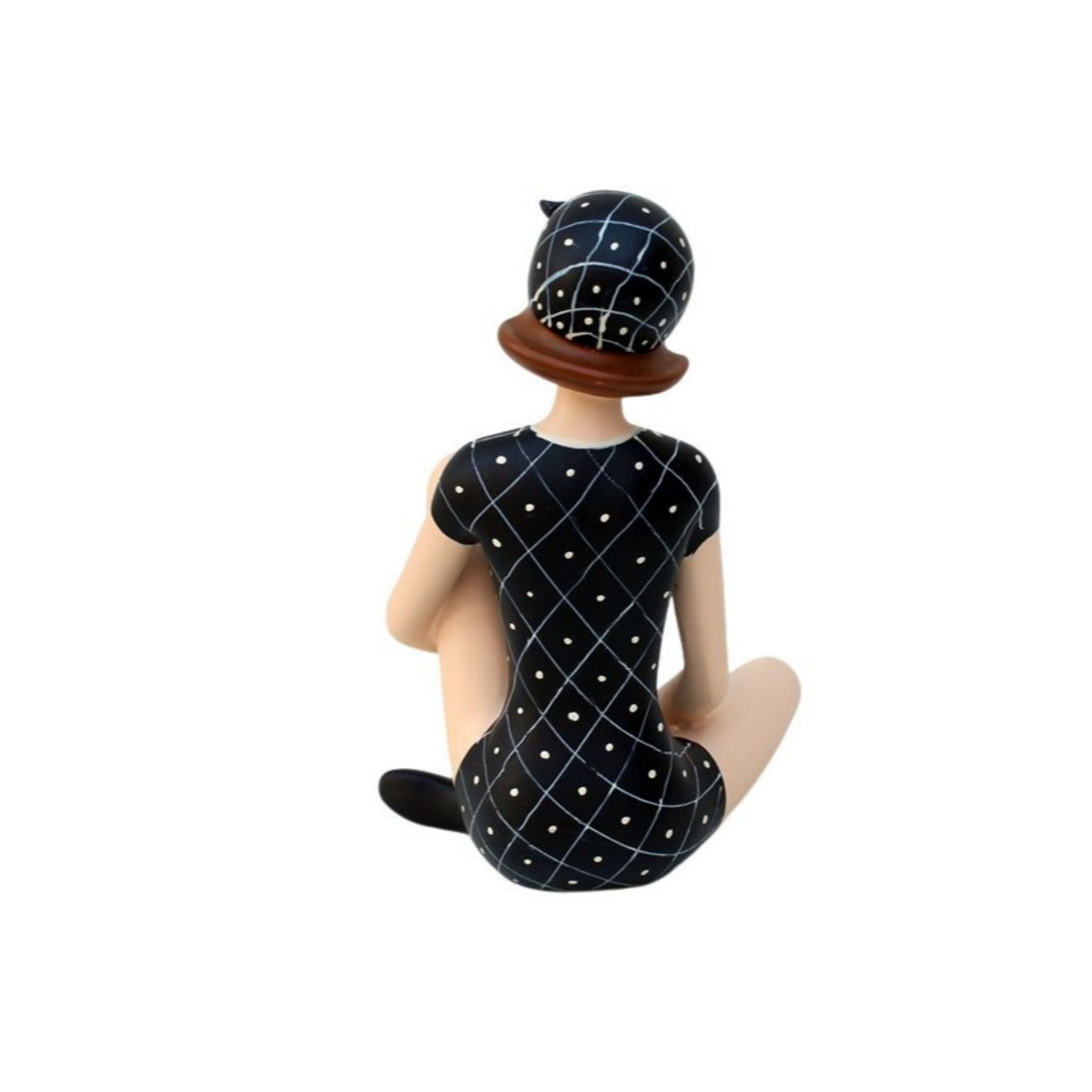 Badefrau Dekofigur sitzend Retro-Look Schwarz/Weiß 19 cm