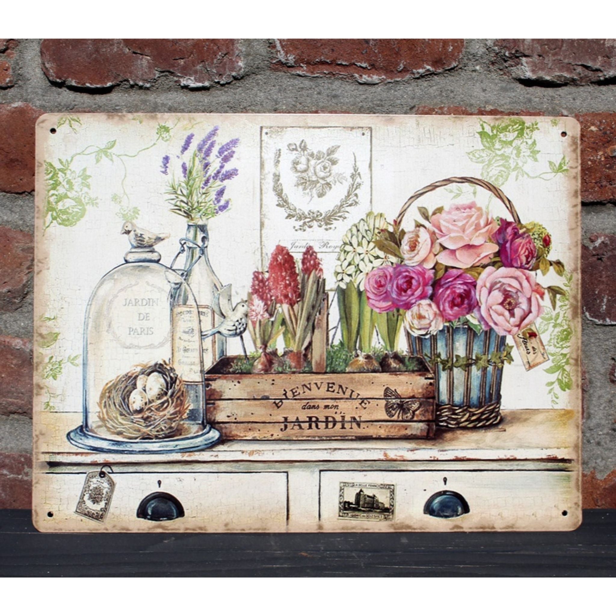Shabby Blechschild Mon jardin Wanddeko 33 x 25 cm Vintage