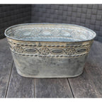 Zink Pflanzschale oval Ornament Relief Vintage 22cm