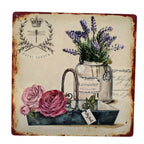 Nostalgie Blechschild Lavendel Rosen Vintage Libelle 30x30cm