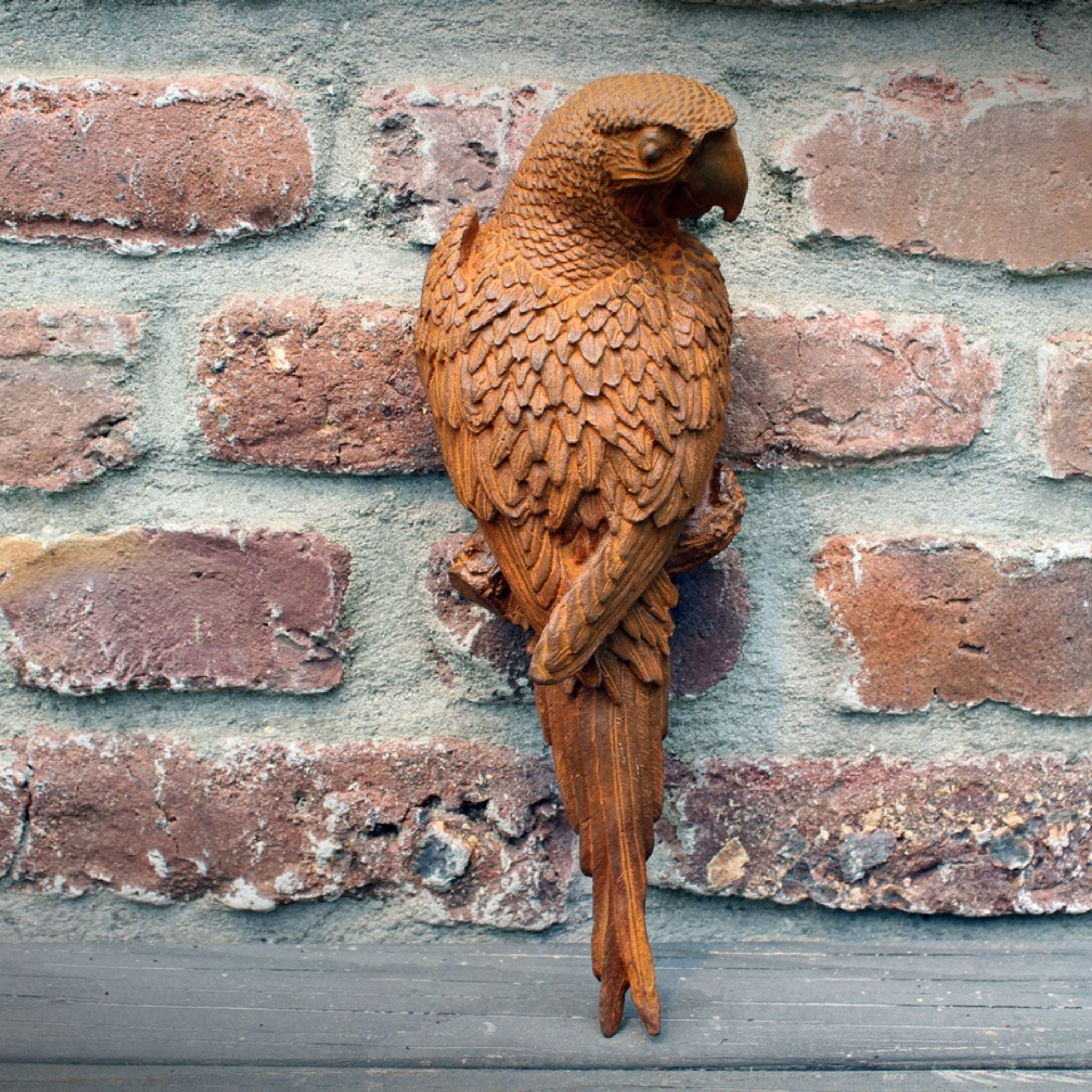 Gartenfigur Papagei Edelrost Wanddeko 28cm