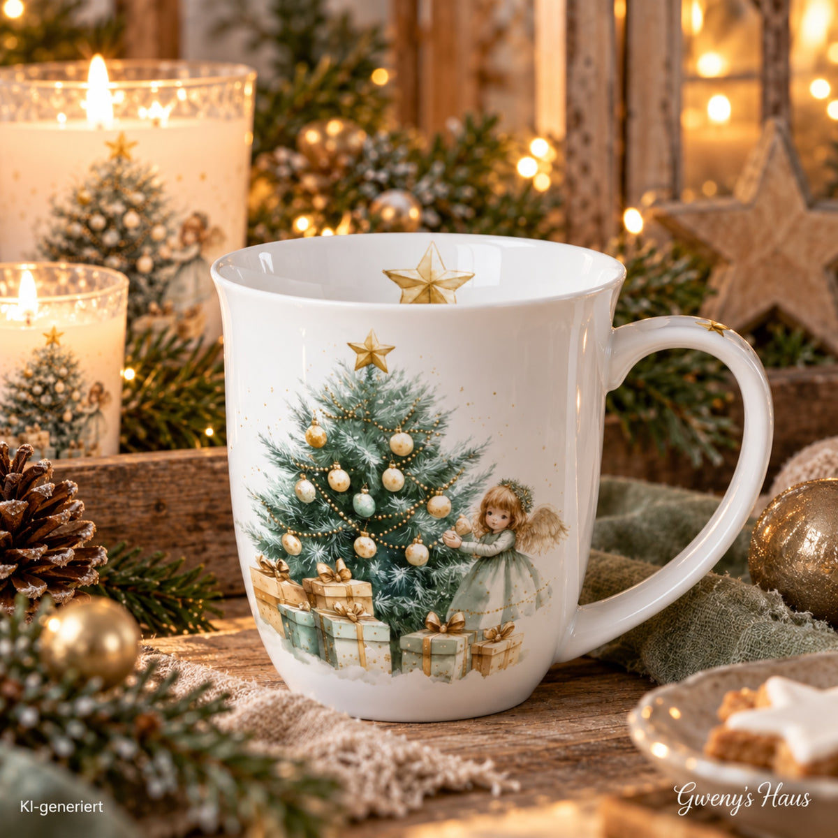 Porzellan Tasse Weihnachtsengel mit Christbaum 0,4 L