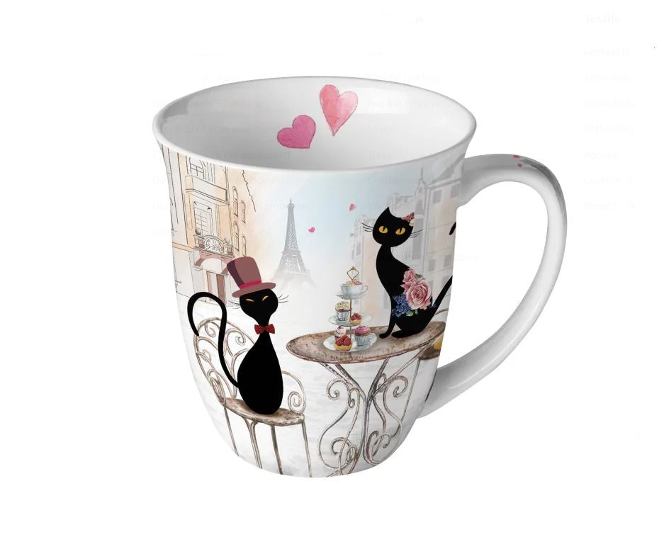 Porzellan Tasse Katzen in Paris Landhaus Stil 0,4L