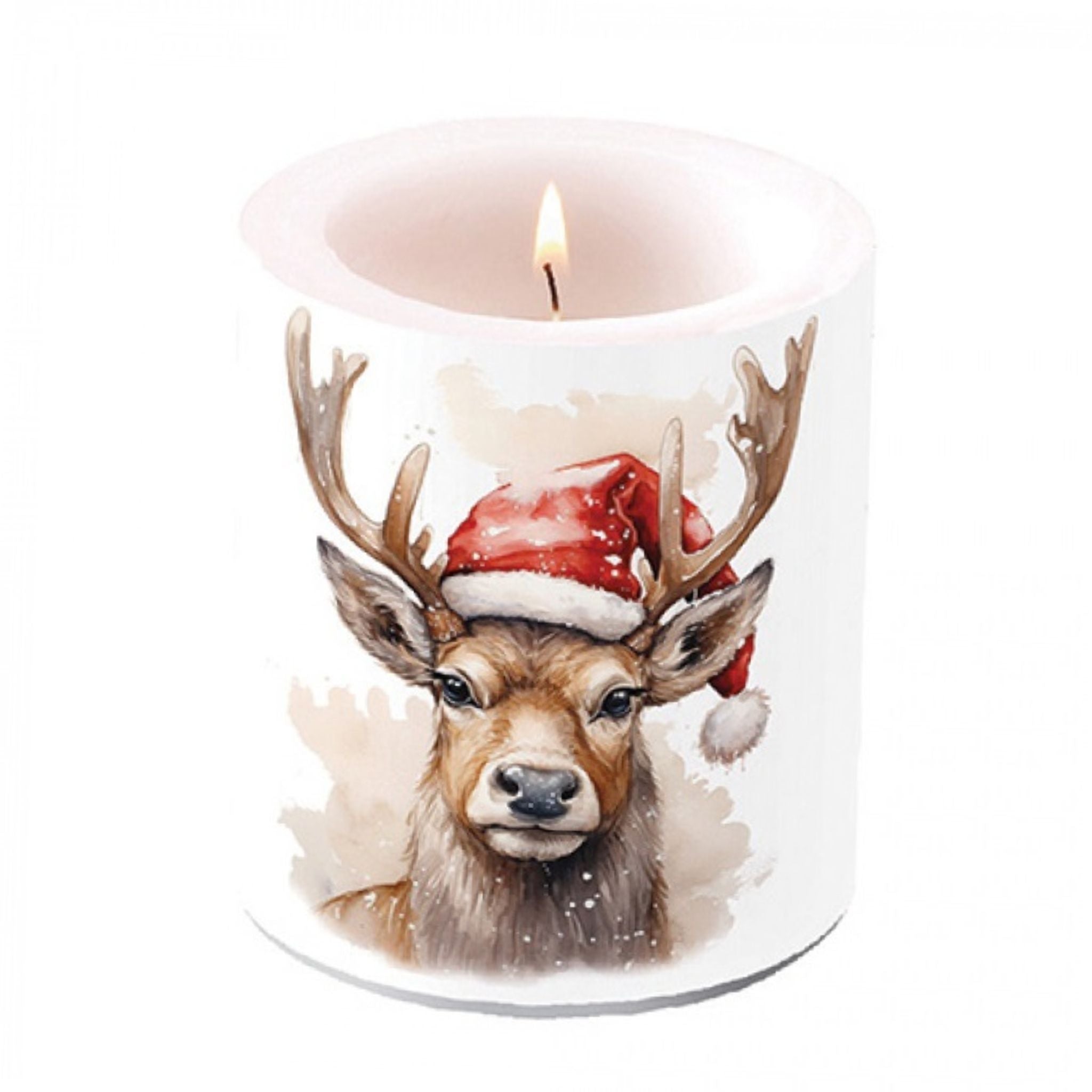 Kerze groß Hirsch mit Mütze Weihnachten Tischdeko