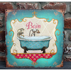Shabby Blechschild Bain Bad 30 x 30 cm