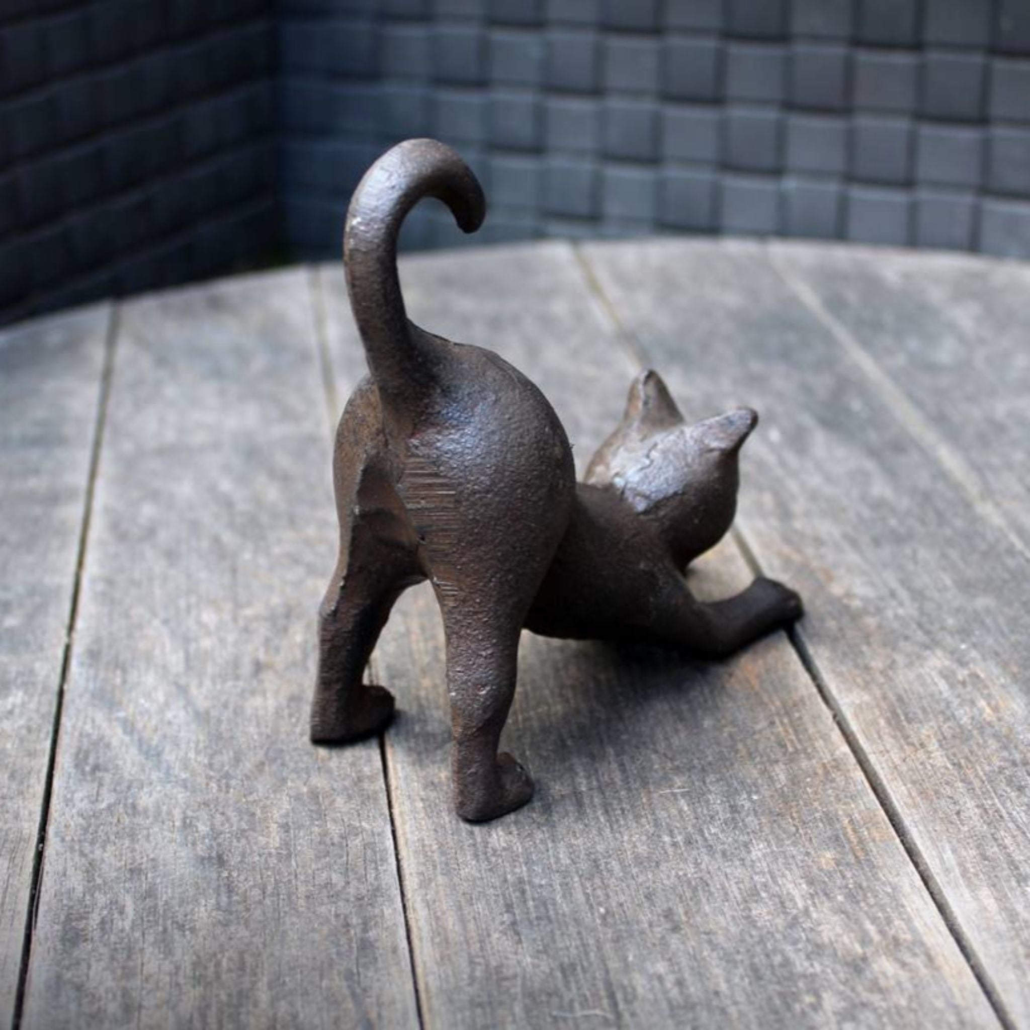 Dekofigur Katze Gusseisen Antikbraun Nostalgie 11cm