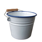 Emaille Eimer Weiß Blau mit Holzgriff 2 Liter
