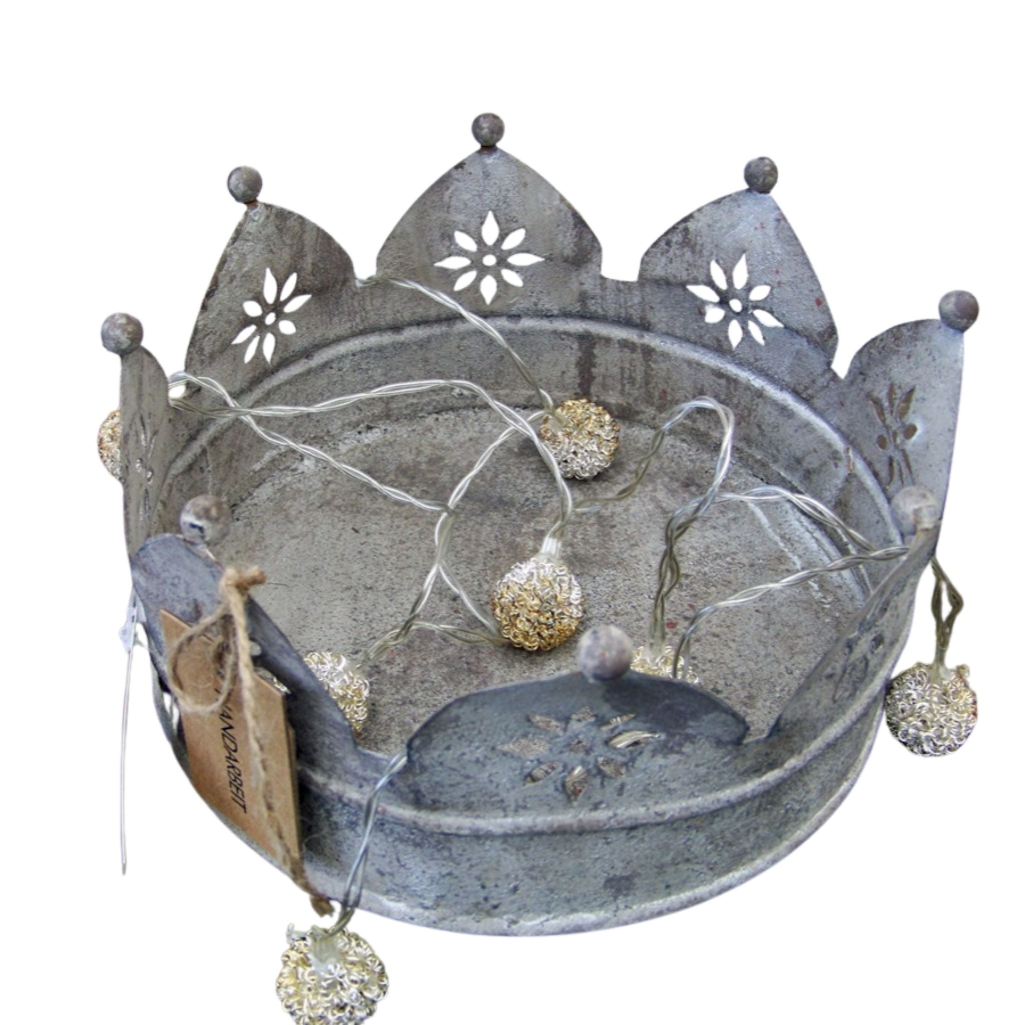 Metall Krone Tablett Shabby Chic grau 27cm