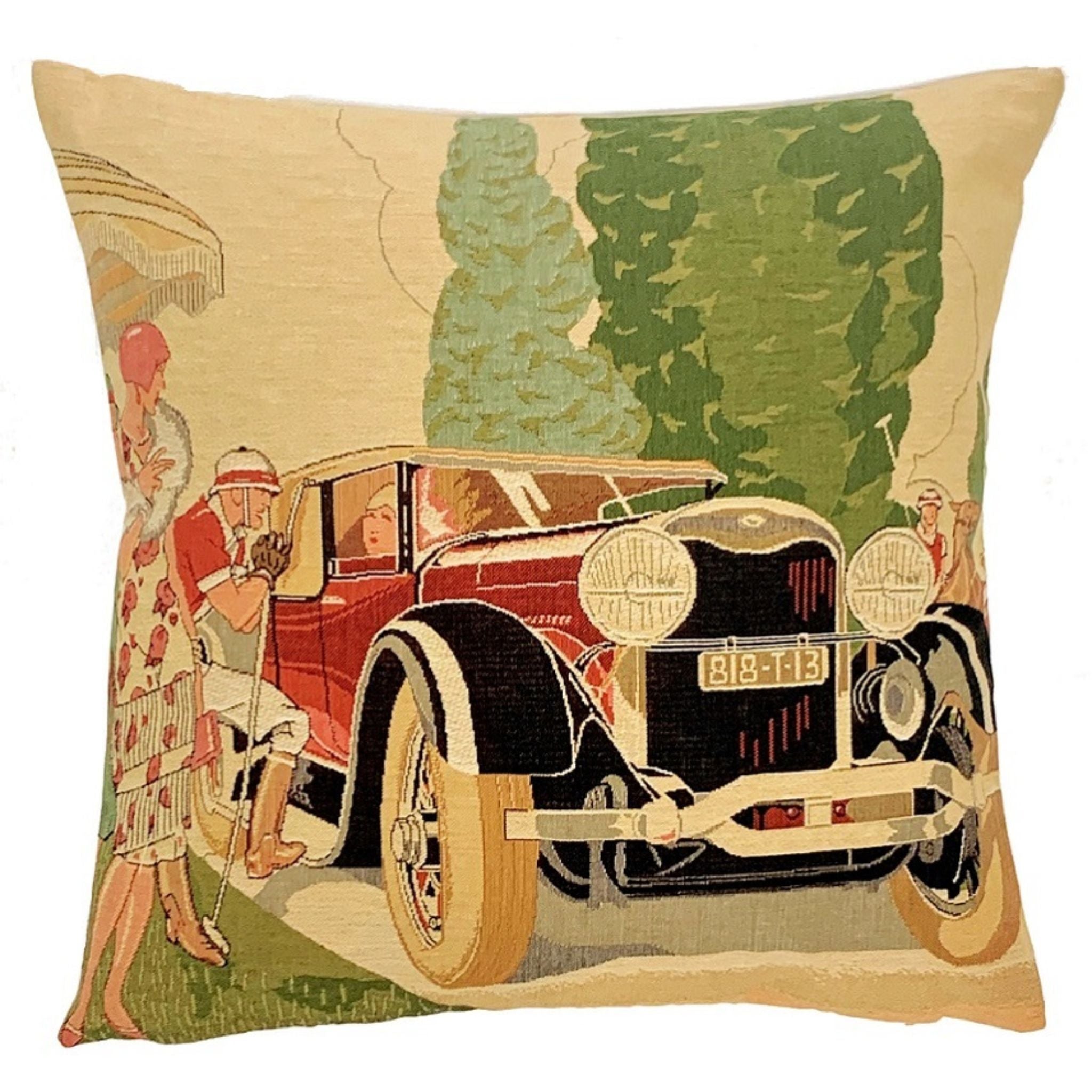 Gobelin Kissen Oldtimer Ausflug II Auto Polospiel