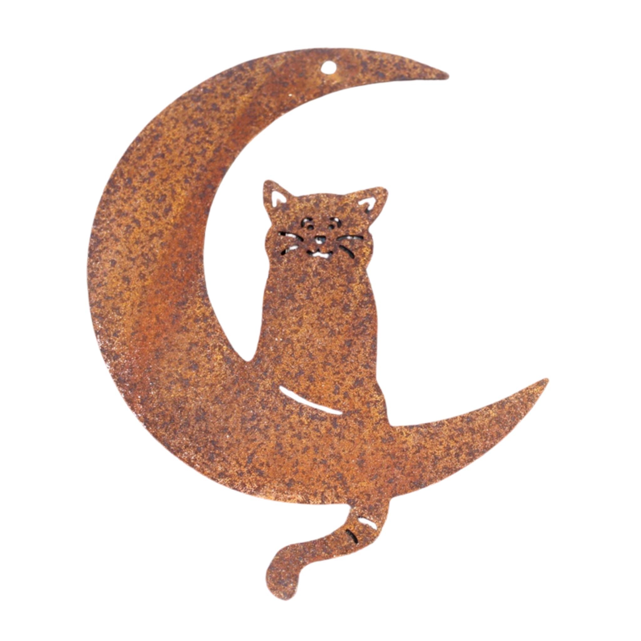 Gartenfigur Katze im Mond Edelrost
