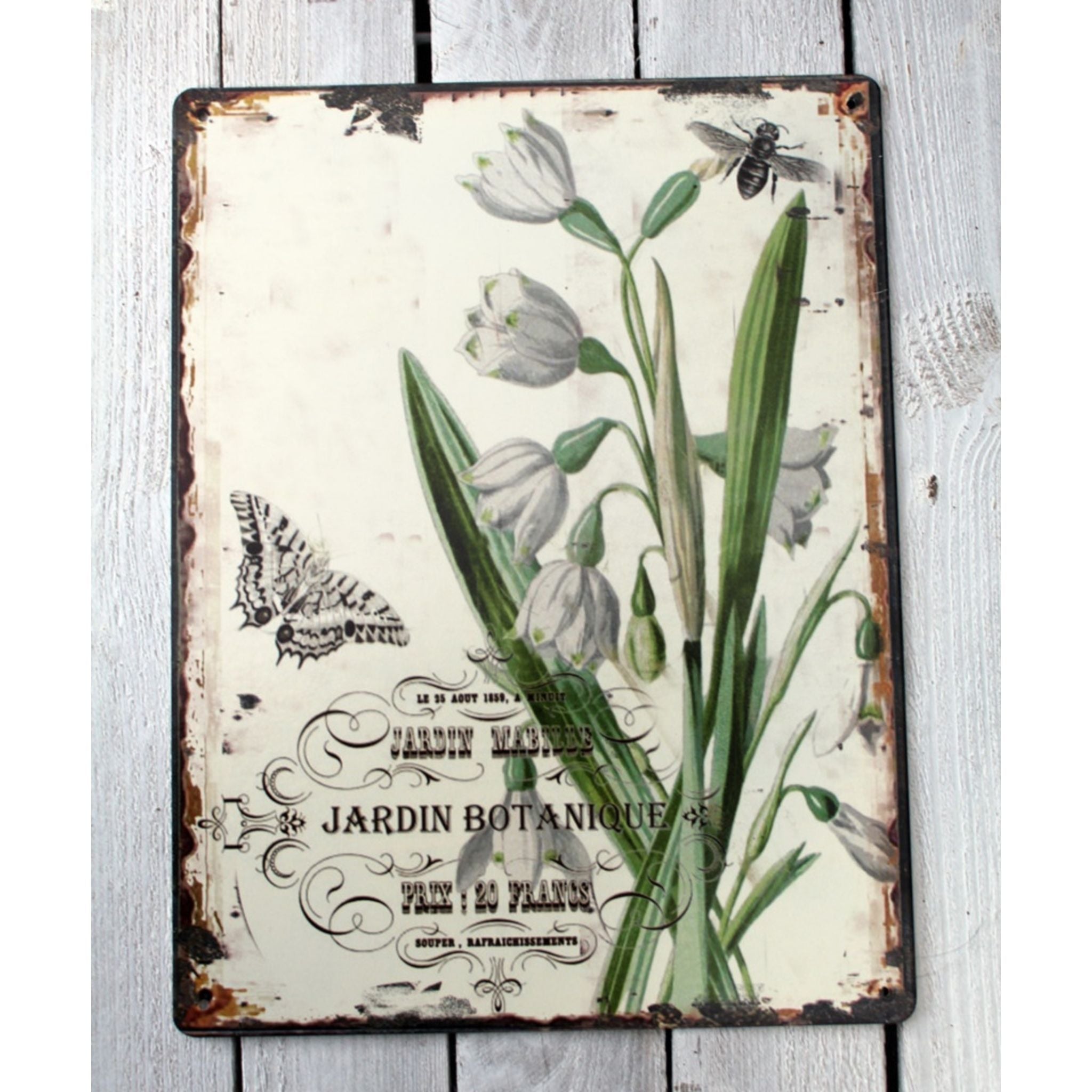 Shabby Blechschild Botanischer Garten Blumen Schmetterling