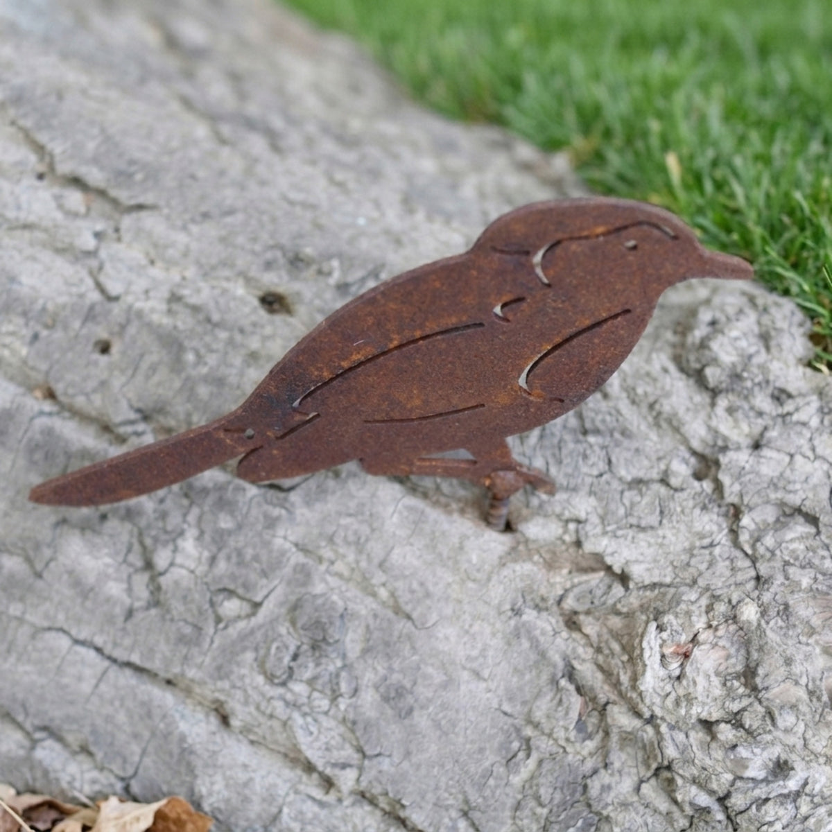 Gartenstecker Vogel aus  Edelrost L 14 cm
