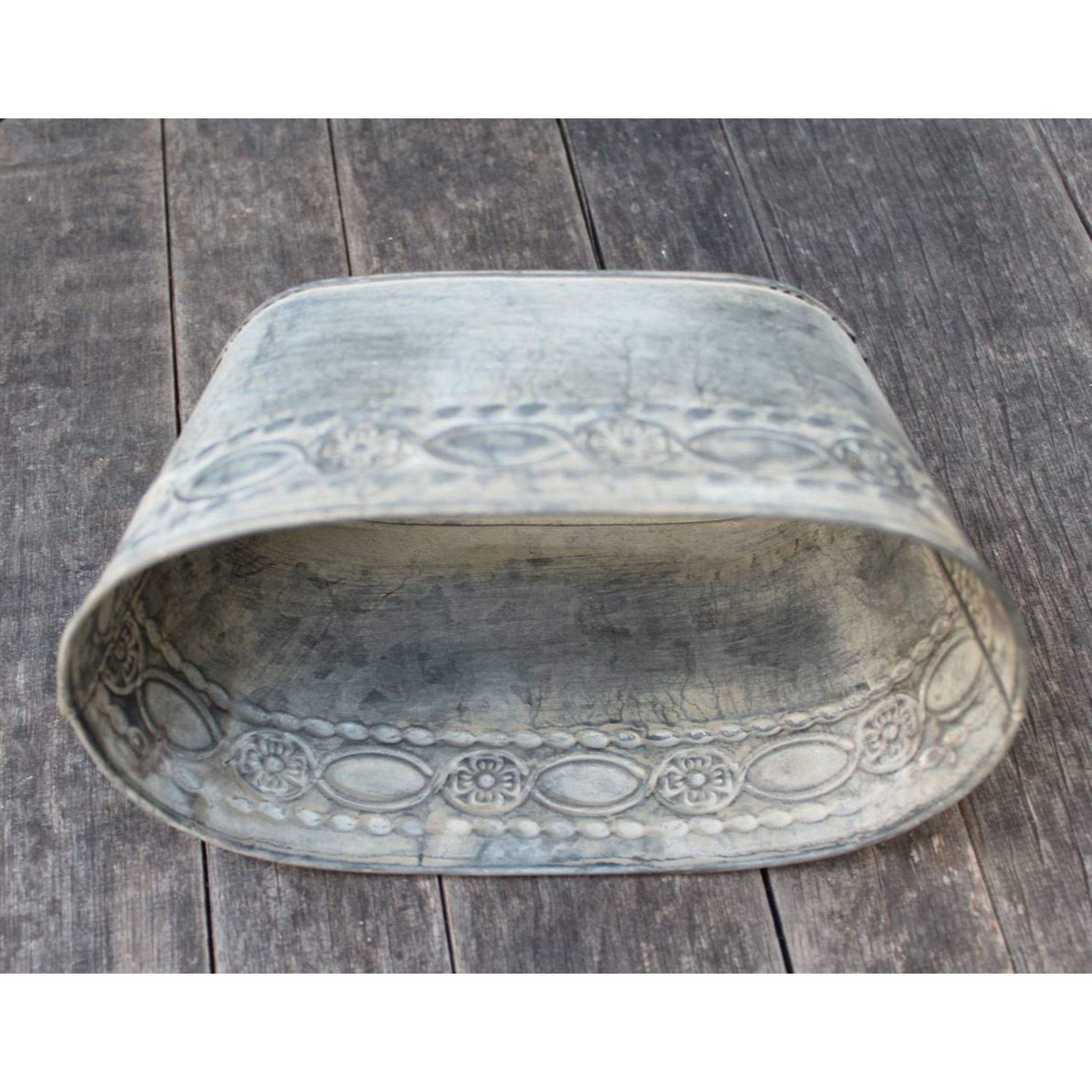 Zink Pflanzschale oval Ornament Relief Vintage 22cm