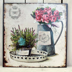 Metallschild Nostalgie Kanne Rosen Wandbild