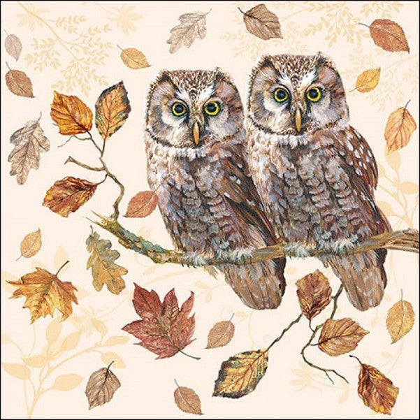 20 Servietten Eulen Paar Herbst Landhausstil 33x33cm