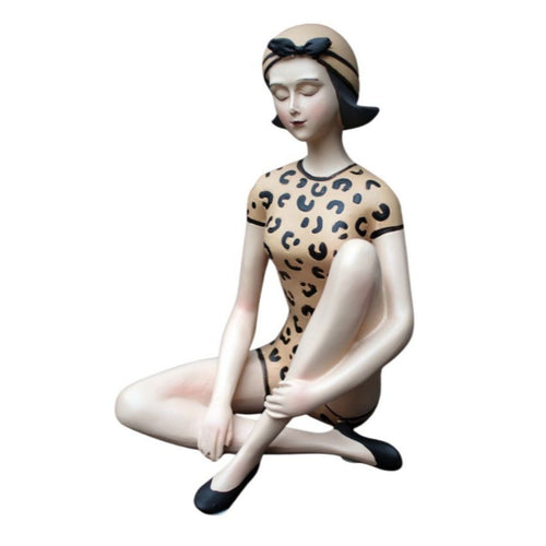 Badefrau Dekofigur sitzend 50er Jahre Stil Leopard 19 cm