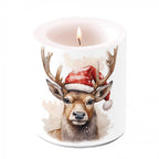 Kerze groß Hirsch mit Mütze Weihnachten Tischdeko