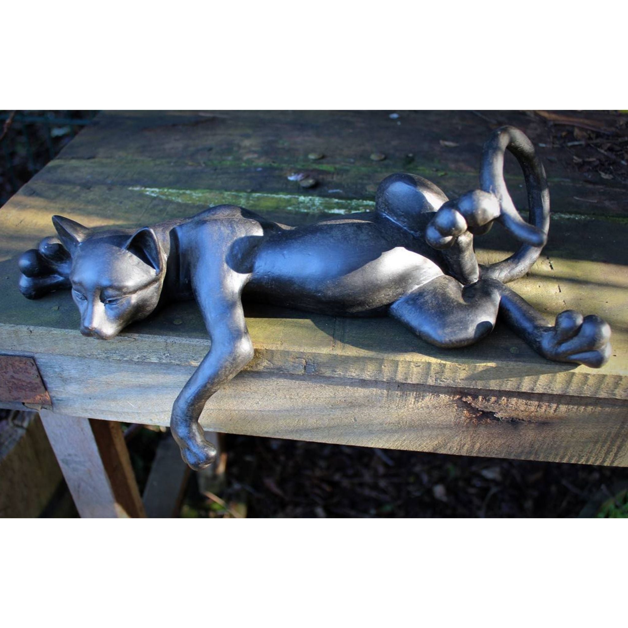Dekofigur Katze schlafend Vintage-Anthrazit 36 cm