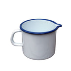 Emaille Milchtopf Weiß Blau 1L mit Skala im Vintage-Stil