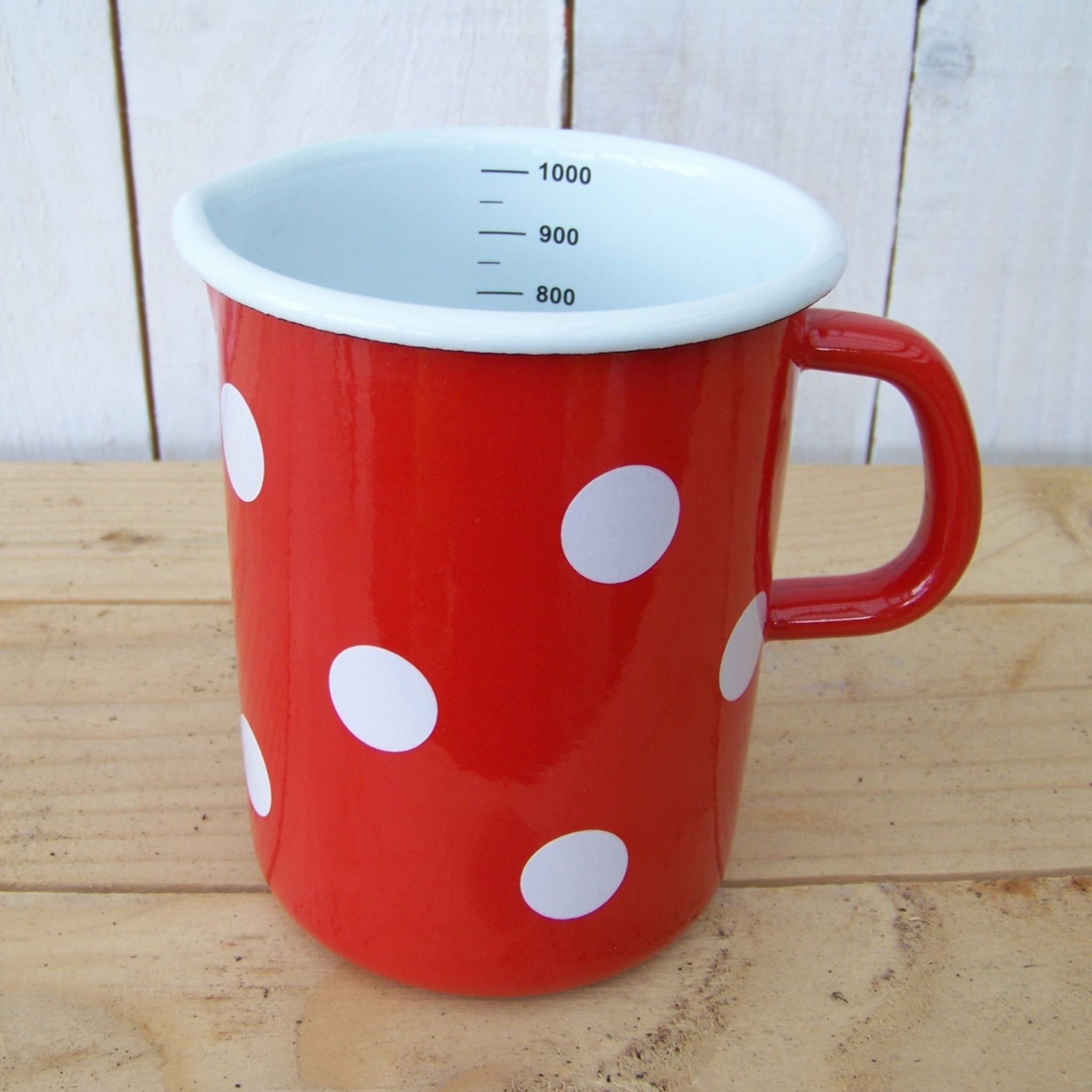 Emaille Messbecher Retro Rot Weiß gepunktet 1L
