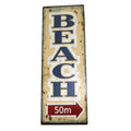 Metallschild Beach Strand 50m Dekoschild Nostalgie Antikstil Wanddeko