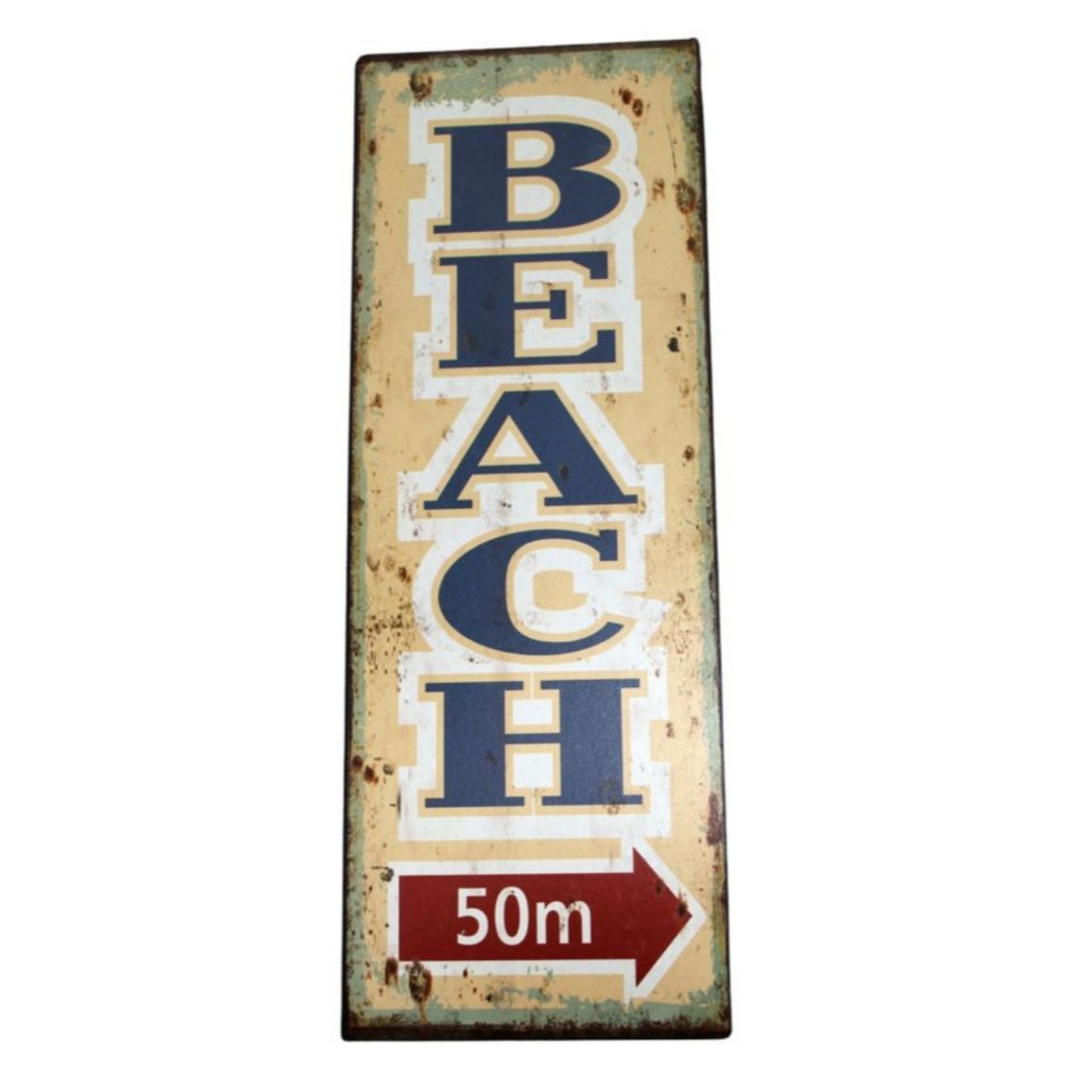 Metallschild Beach Strand 50m Dekoschild Nostalgie Antikstil Wanddeko