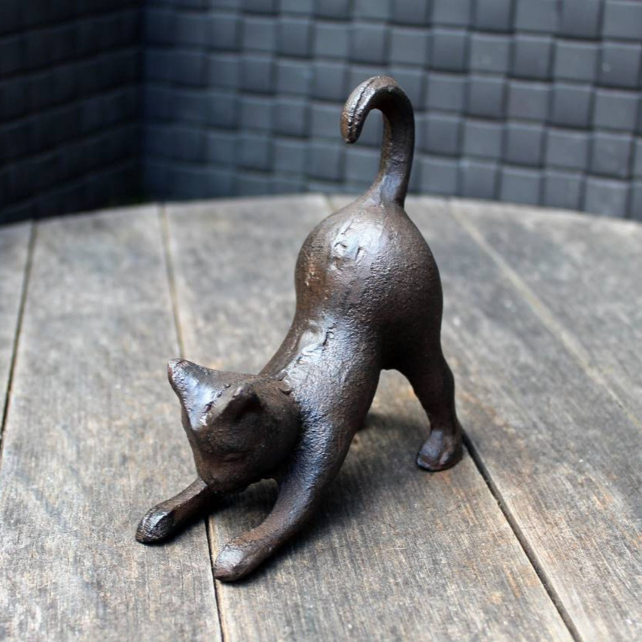 Dekofigur Katze Gusseisen Antikbraun Nostalgie 11cm