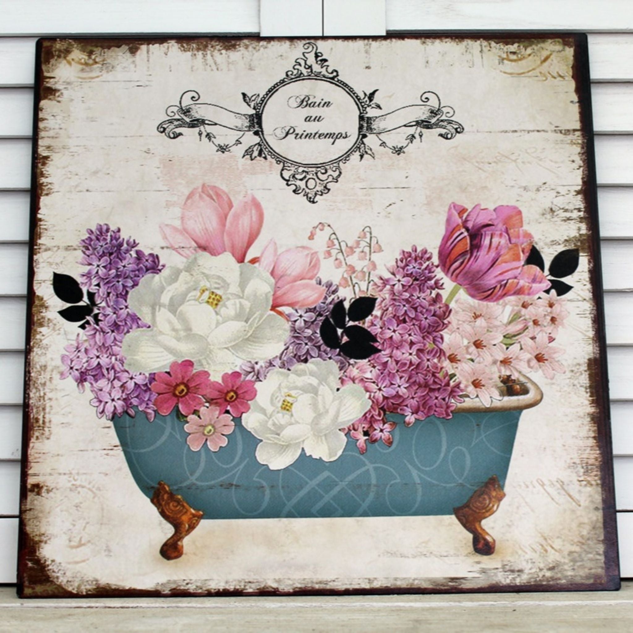 Shabby Blechschild Blumen Bad Dekoschild
