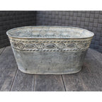 Zink Pflanzschale oval Ornament Relief Vintage 27cm