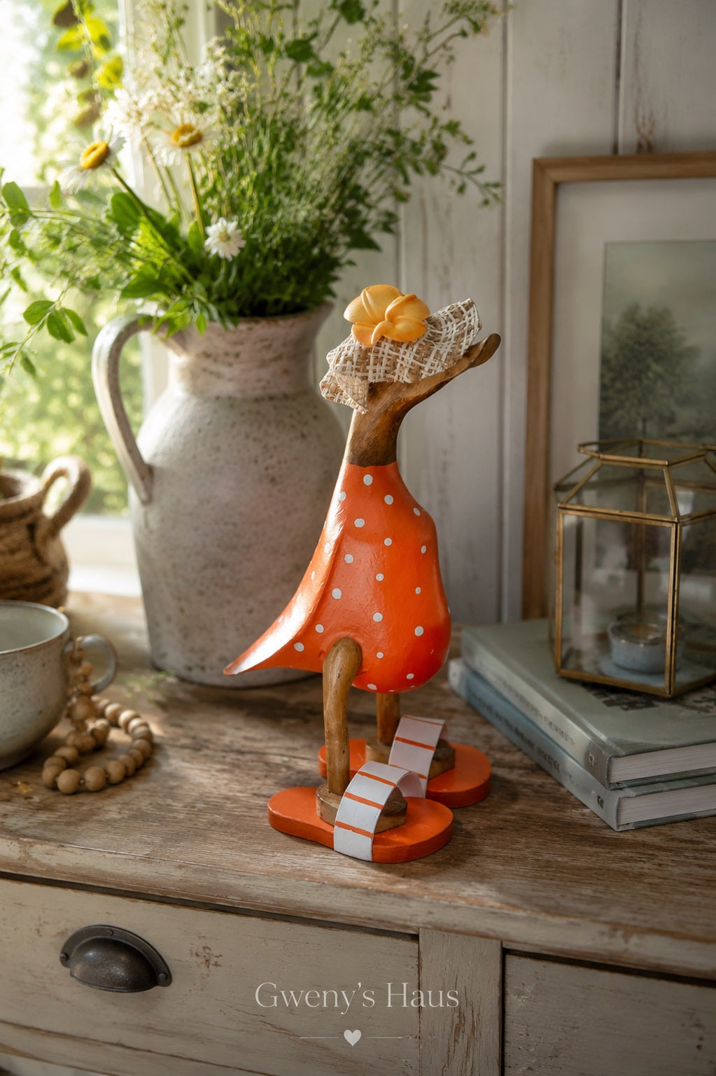 Dekofigur Ente Sommer-Look Landhaus-Stil 25cm