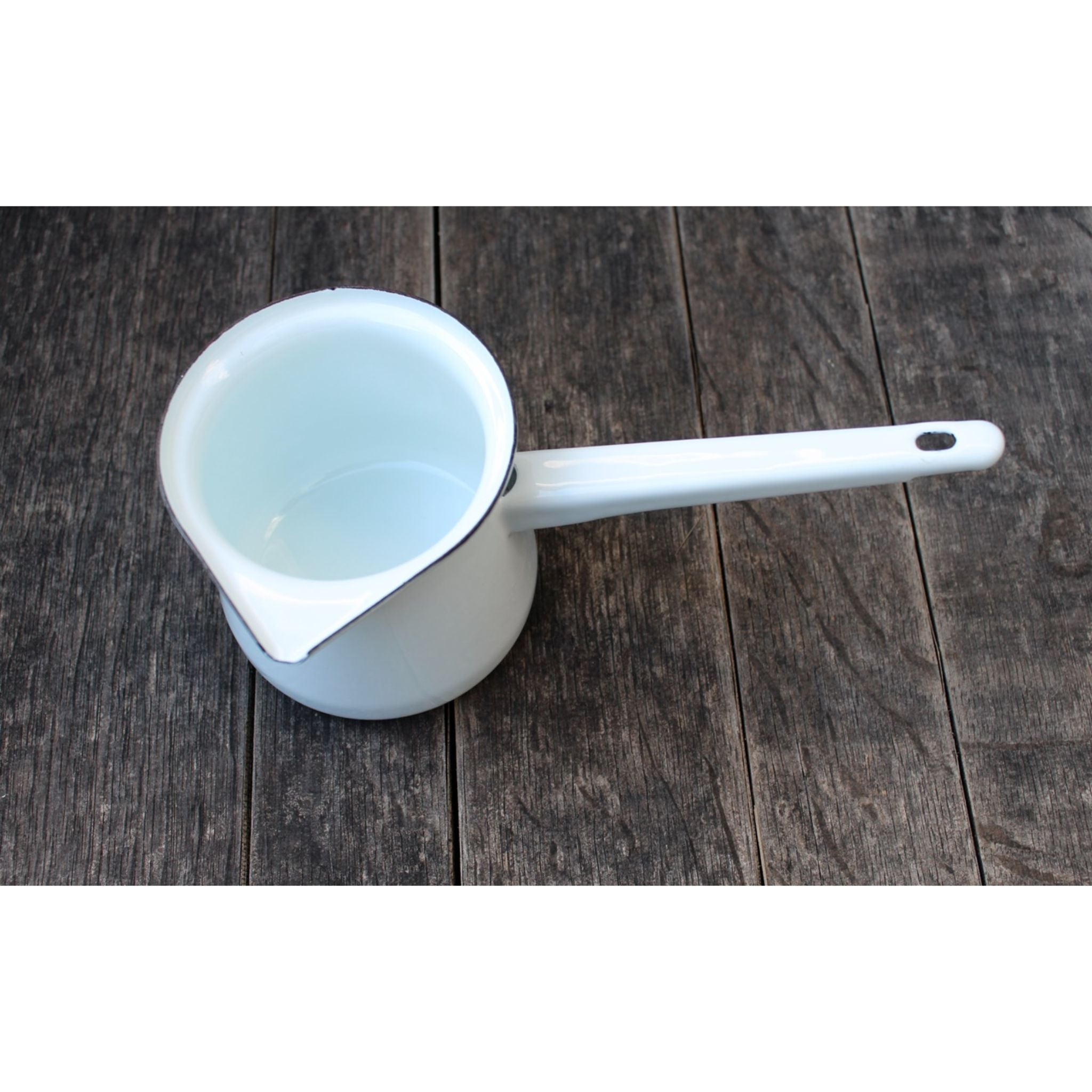Emaille Stielkännchen Weiß im Nostalgie-Stil 0,4L