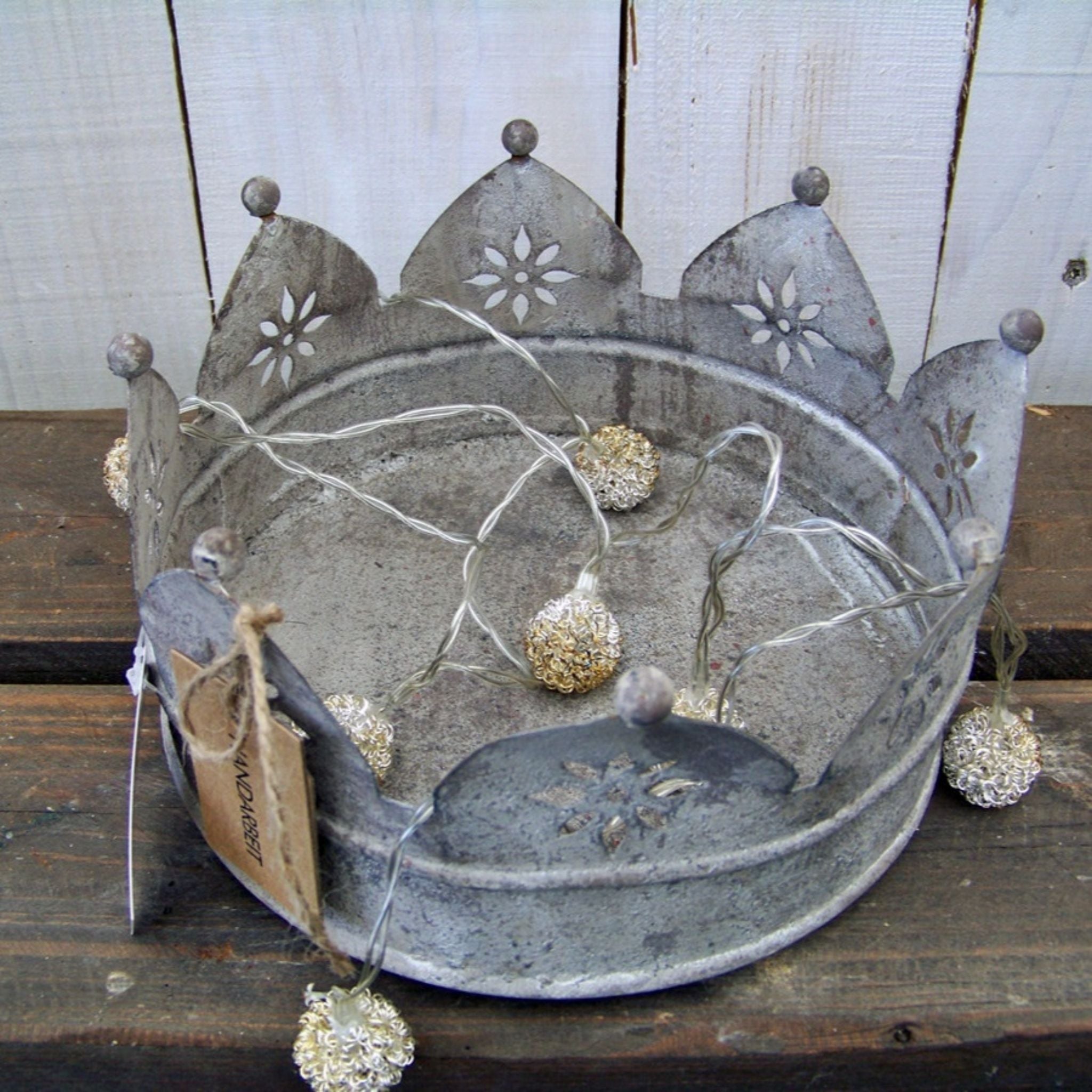 Metall Krone Tablett Shabby Chic grau 27cm