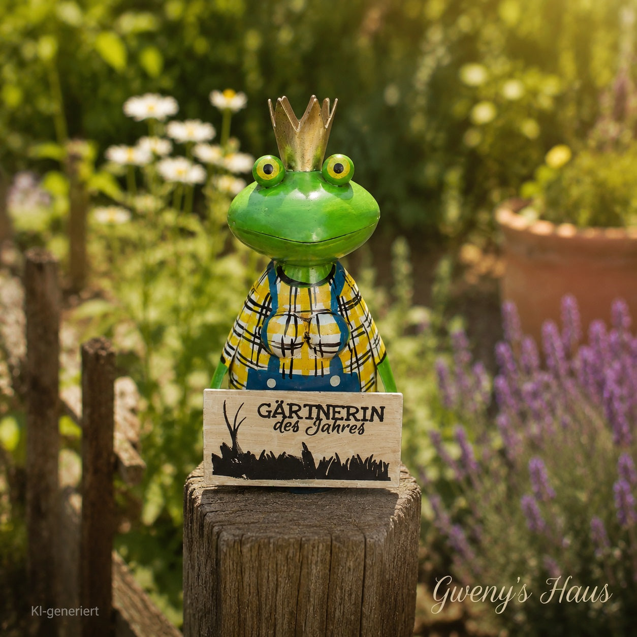 Zaunhocker Frosch Gärtnerin des Jahres Metallfigur 21cm