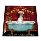 Metallschild Hund im Bad Badewanne Retro Shabby Boxer