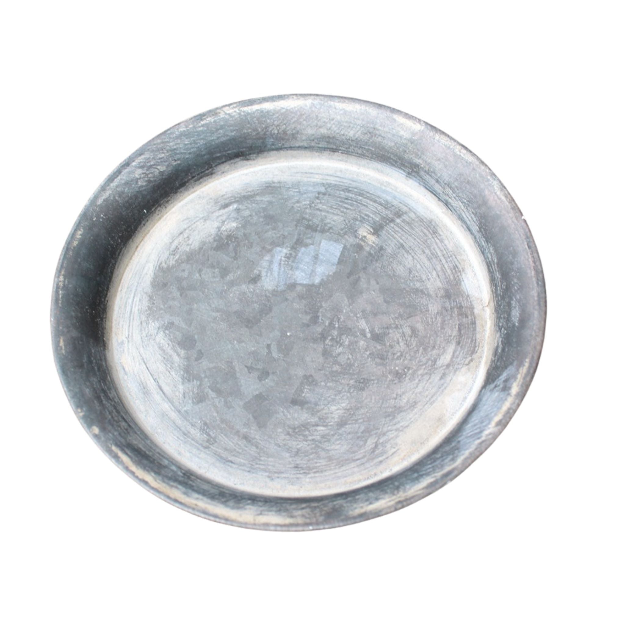 Kerzenteller Shabby Chic Metall Antikgrau gewischt 13,5cm